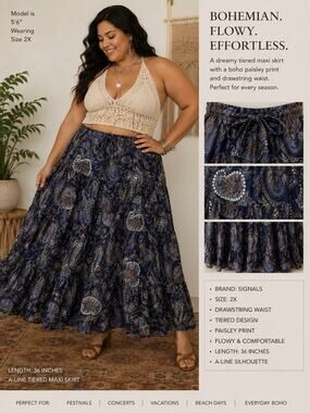 Signals Paisley Y2K Plus Size 2x Long Maxi Skirt Drawstring Waist